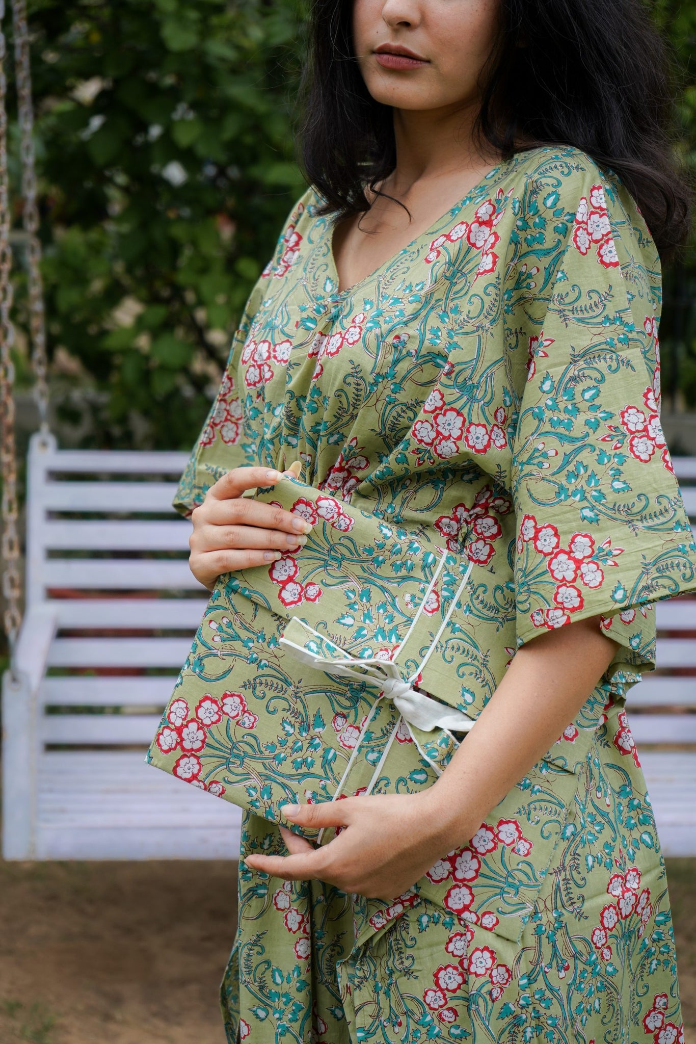 Pure Cotton Printed Long Kaftan Olive ...